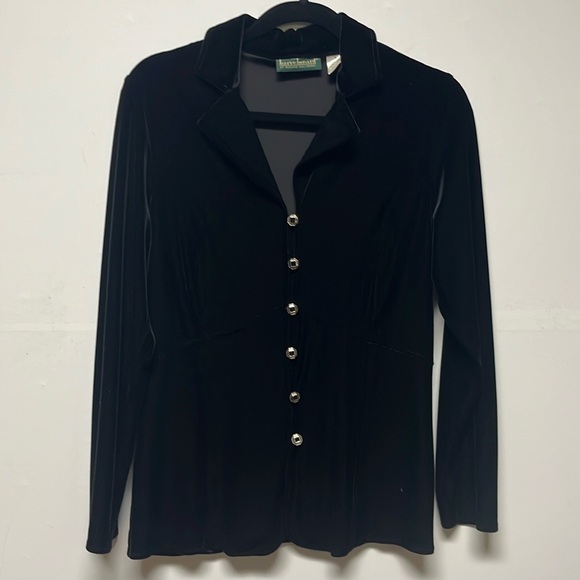 Vintage Gorgeous Harve Bernard By Bernard Holtzman Blk Velvet Button Down Size S - Picture 3 of 7